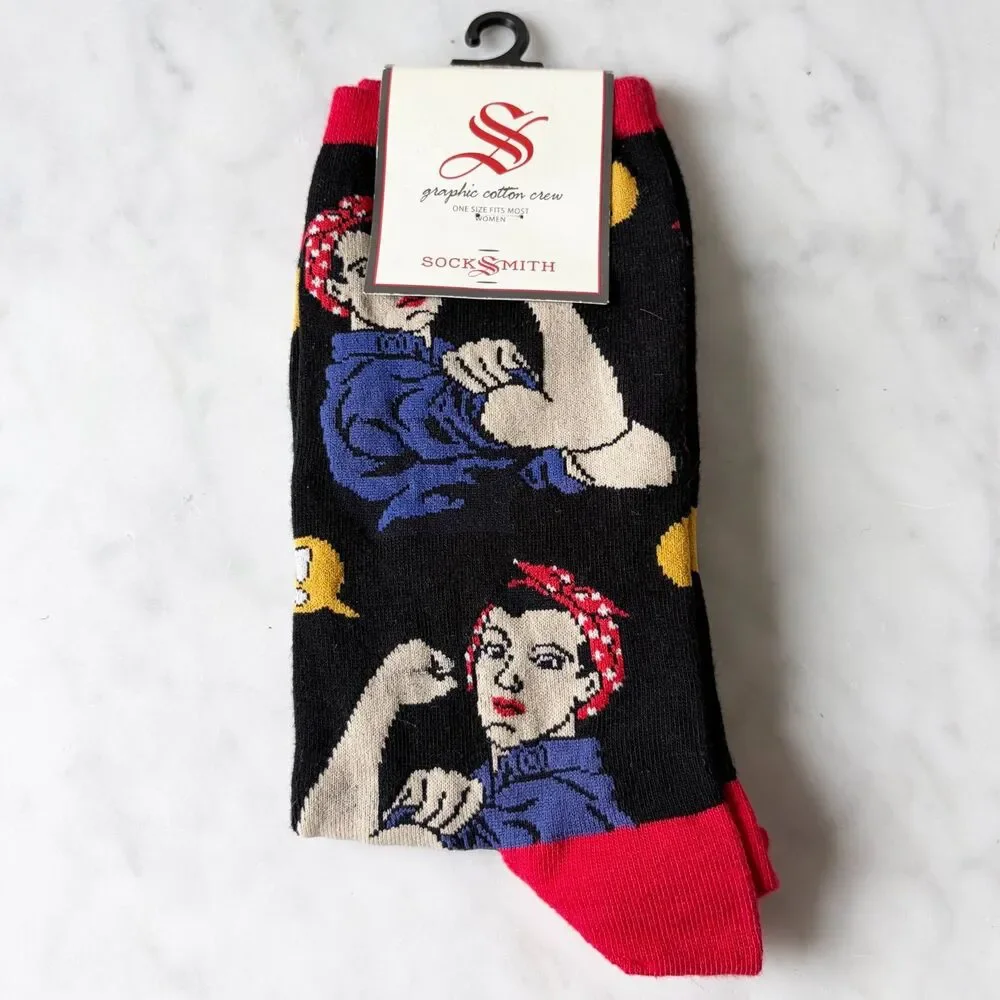SockSmith Rosie the Riveter Women's Crew Socks We Can Do It! Fits Shoes 5-10.5